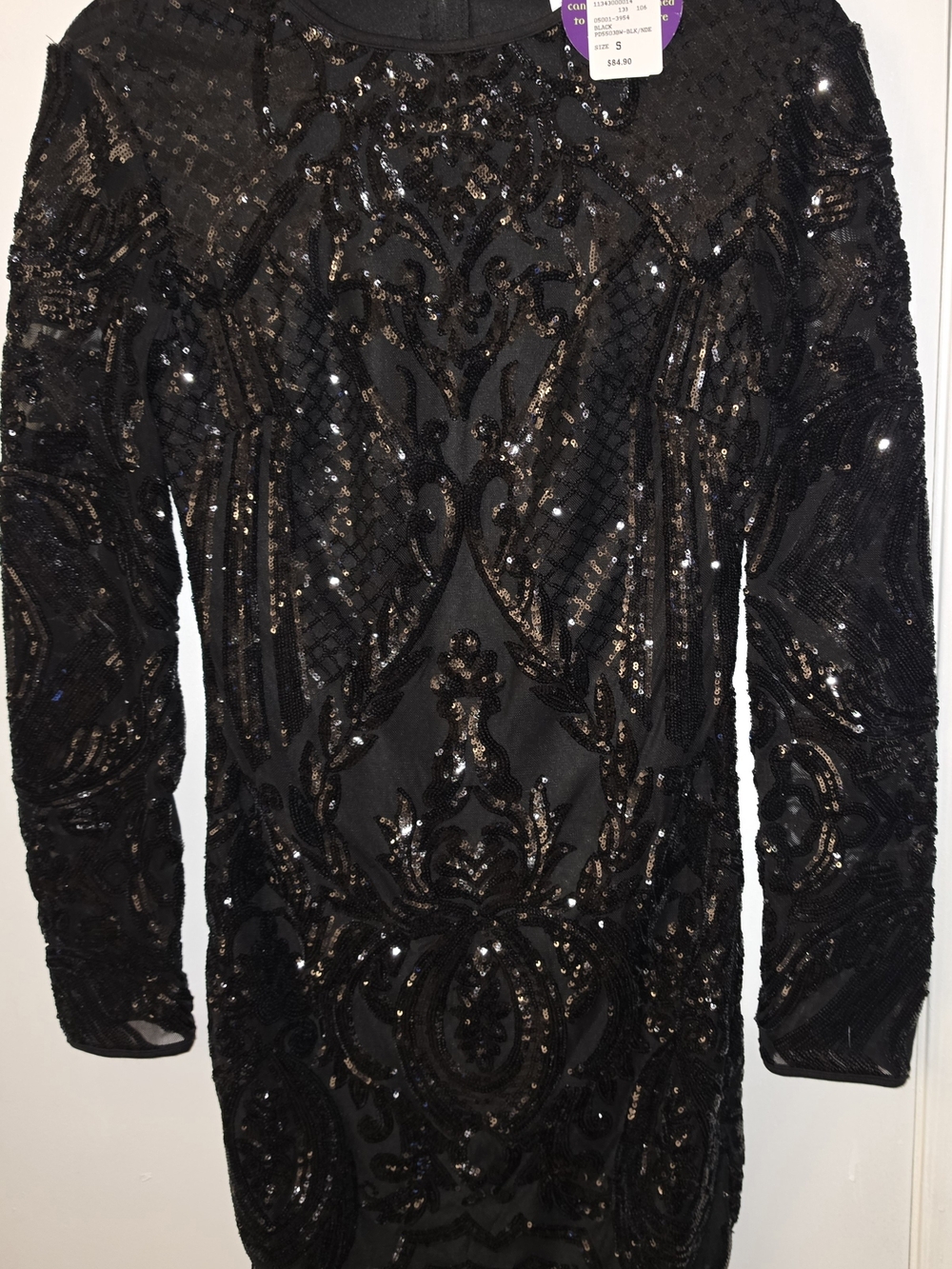 Black Sequined Long Sleeve Bodycon Dress